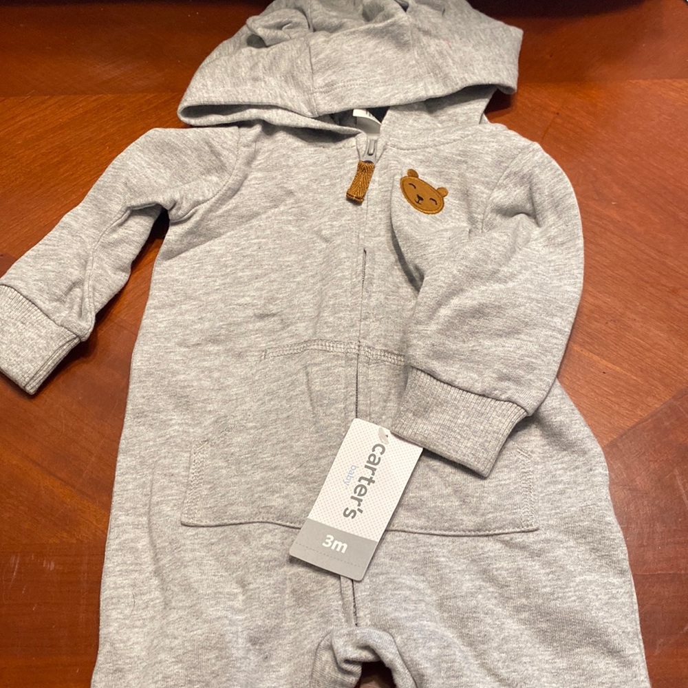 Carters teddy bear long sleeve onesie complete with a teddy bear ear hood